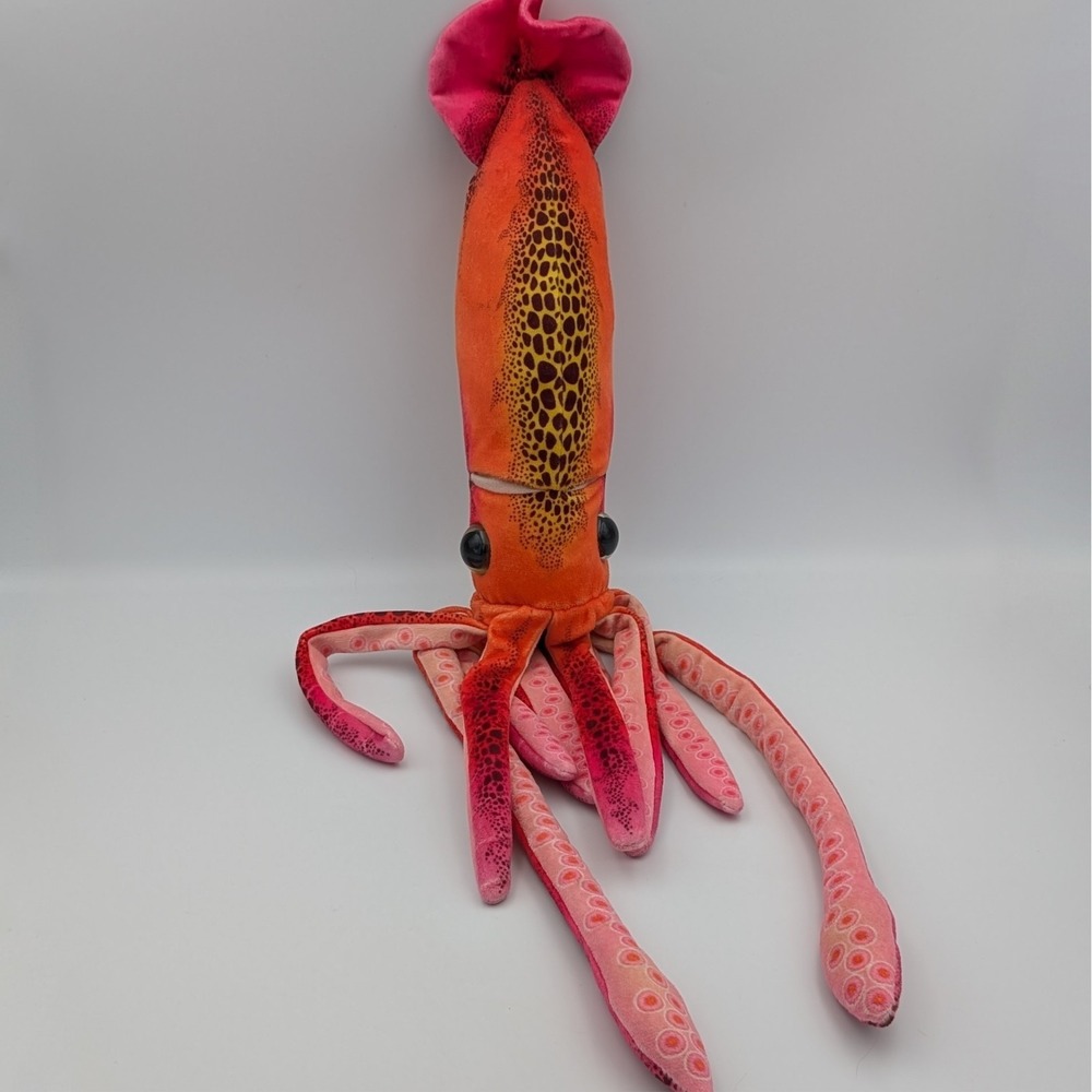 Wild Republic Giant Squid Plush Orange Pink Stuffed Animal Sea Creature Toy 24"